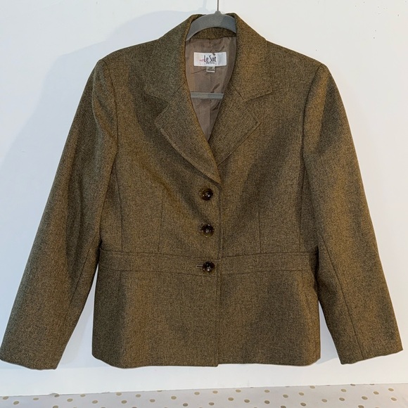 Le Suit Brown 3 Button Blazer Coat Size 12P - Picture 1 of 6